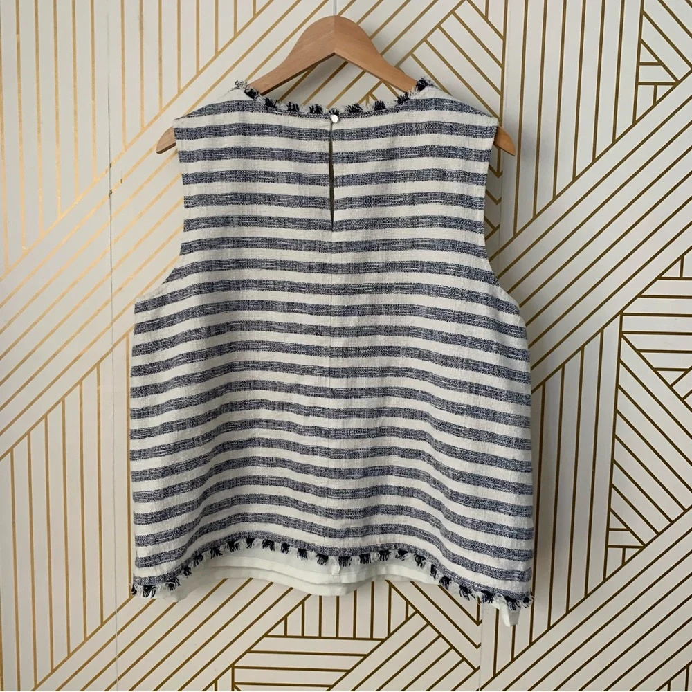 Banana Republic Fringe Striped Tank Shell sleeveless fringe hem Cotton blend XL - Picture 9 of 11